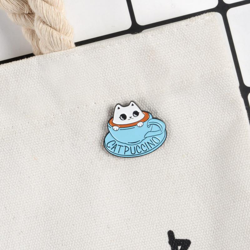 And Cat Charming Coffee Cup Alloy Brooch Enamel Pin Stylish Gift For Cat Lovers