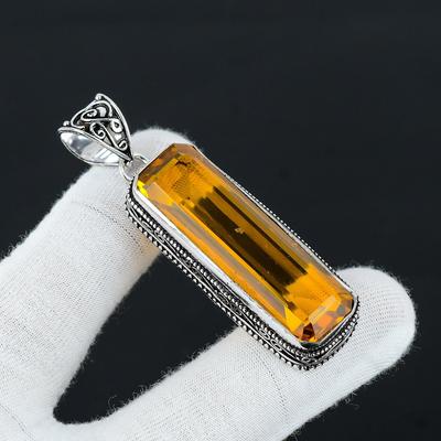 Ciondolo antico in argento con pietra preziosa citrino, ciondolo in argento sterling 925, gioielli in argento citrino, ciondolo per lei, ciondolo per regali