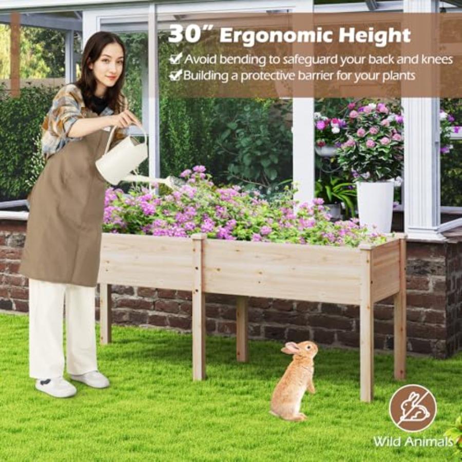 Raised Garden Bed Elevated Wood Planter Box with Drain Hole Gardening Planter Raised Bed for Planting Vegetables Flowers Succul