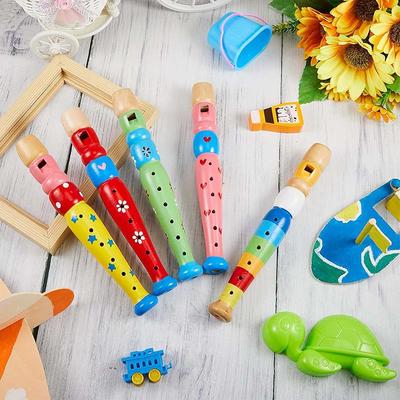 2 buc. Flaut din lemn cu 6 găuri Colorat Jucării Educative Muzicale pentru Copii Instrument Muzical pentru Copii Trompetă Buglet Claxon TMZ