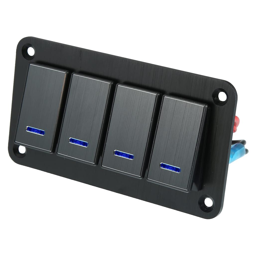 uxcell Rocker Switch Toggle Switch Waterproof Aluminum Blue LED Push for Black 4-Gang Panel, 5-Pin On/Off Pre-Wired Control, Alloy, Light, Button,