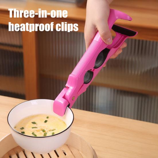 3-in-1 Hot Plate Gripper Tongs Heat Resistant Bowl Tongs Non-Slip Plate Lifter with Built-in