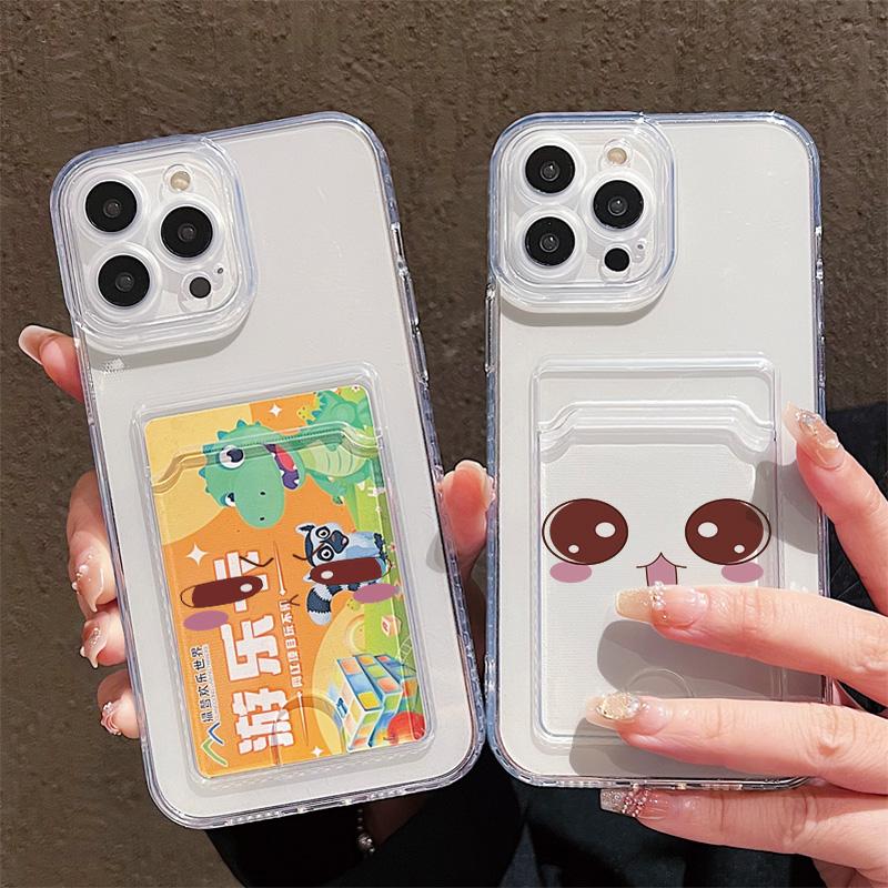 Kartenfach Halter Silikon Brieftasche Tasche Hülle Für Oppo Reno 14F 12F 13F iPhone 14 16 15 Redmi Note 12 13 Pro Samsung A54 A24 Hülle Transparent Handy Bumper