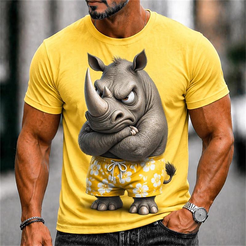 Men's Abstract and Whimsical Animal Print T-Shirt Summer Casual Round-Neck Short-Sleeve Outdoor Streetwear-Style Men's Top
