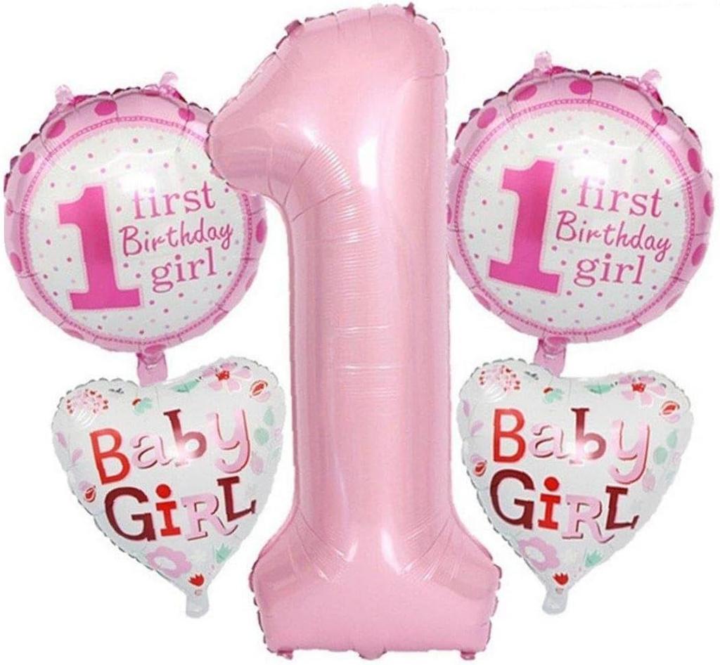Set of Pink Number 1 Birthday Balloons