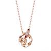 THE KISS Disney Princess Belle Silver Necklace 40cm DI-SN542CZ - Women's Double Ring with Rose Motif, Gift Box & Message Card