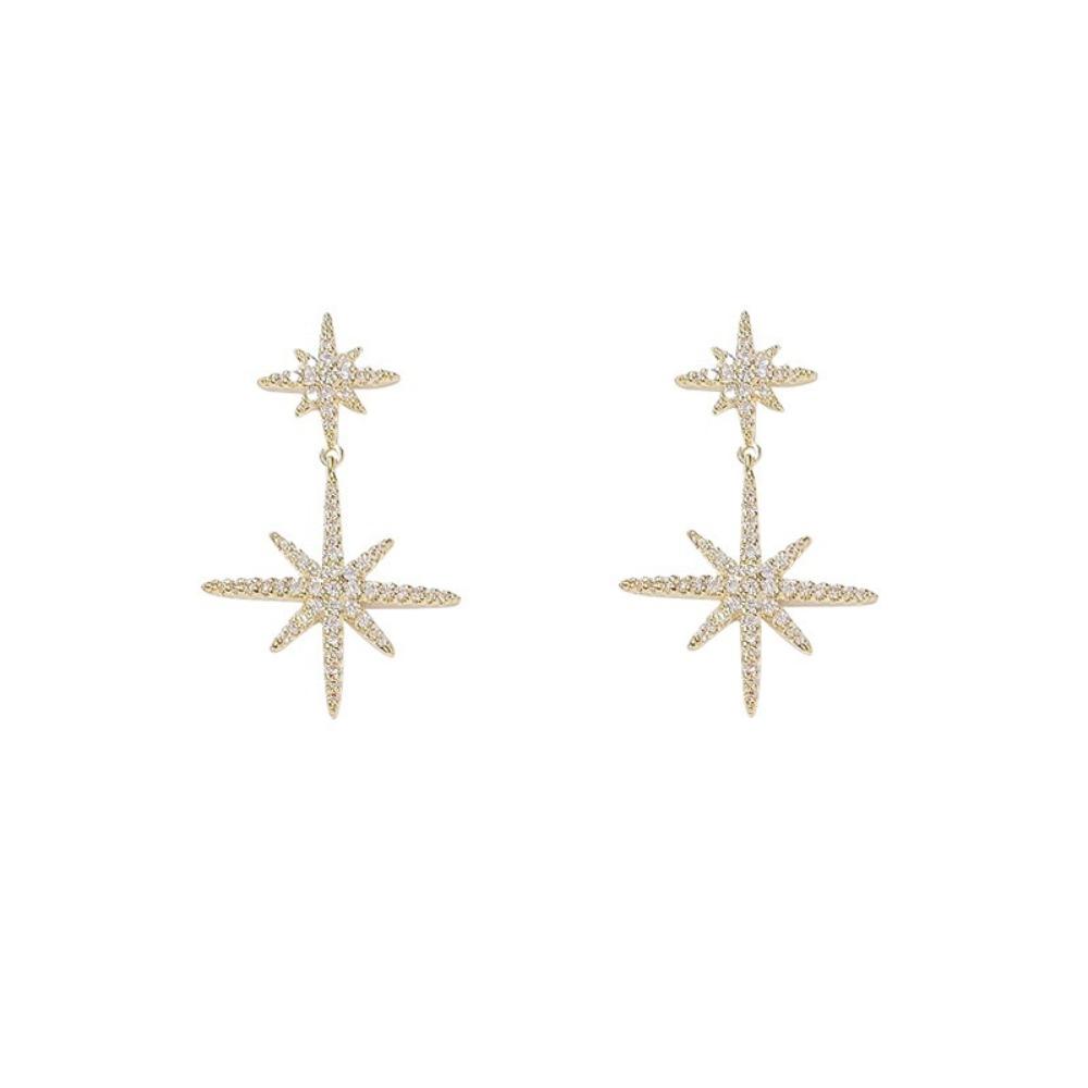 Simple Silver Plating Silver Needle Earrings Shiny Hypoallergenic Star Shape Earrings Six-Pointed Zircon Earrings Women Jewelry золотой
