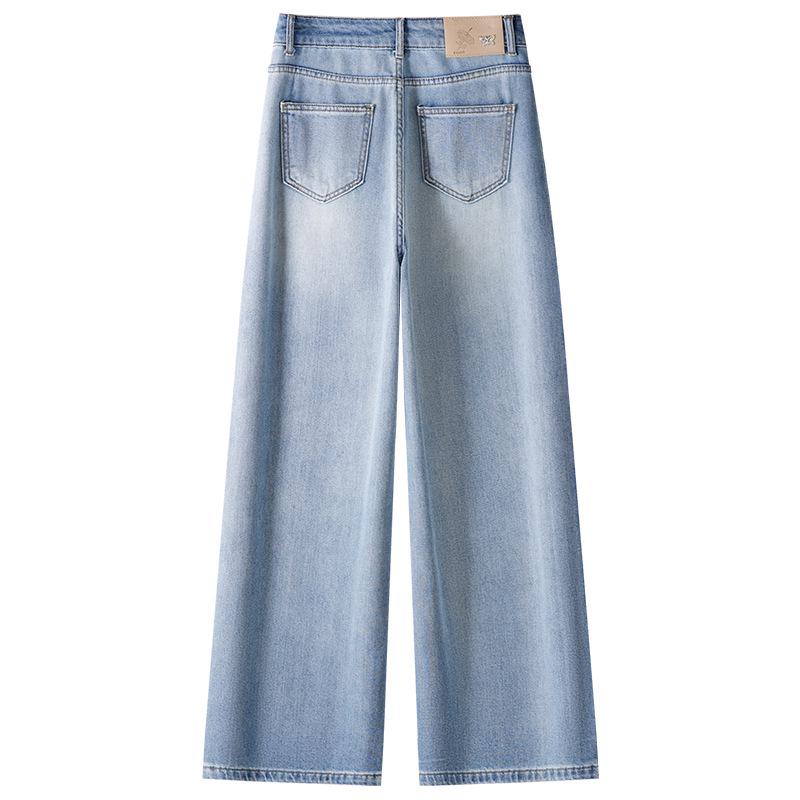 Women's Light Blue High-Waist Retro Wide-Leg Jeans - Spring 2025 Loose Straight Style