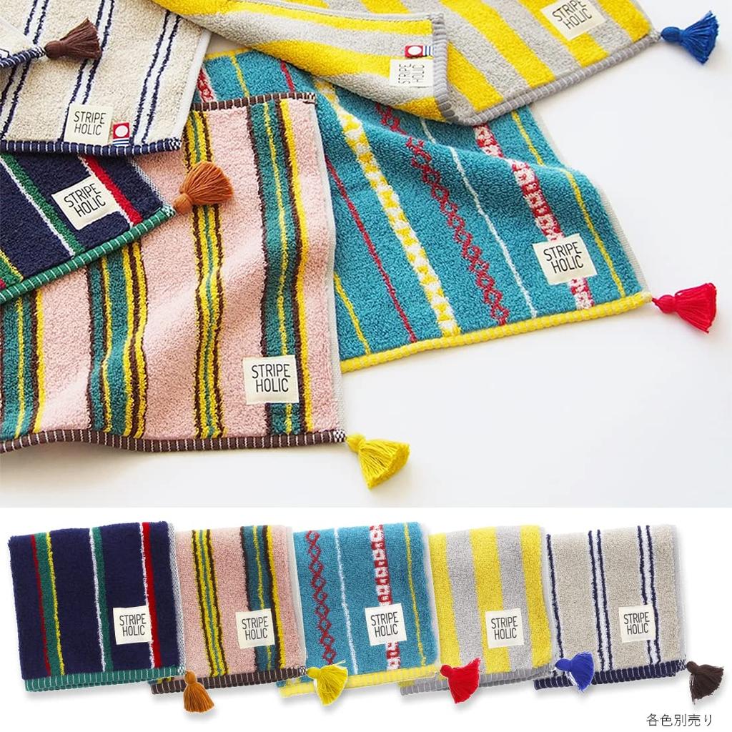 Tanaka Sangyo Imabari Towel STRIPE Made In 25 X 25 Cm Handkerchief, HOLIC, Japan, Pink, Approx.
