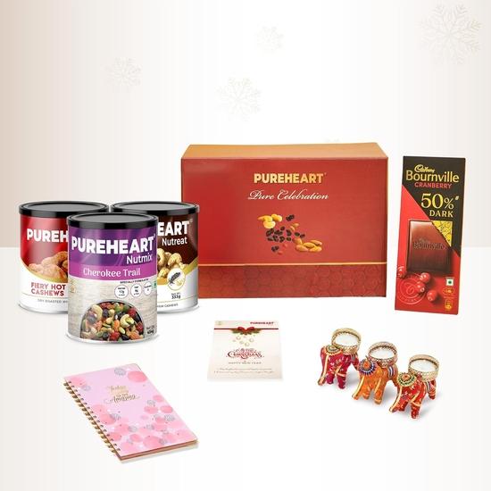 PUREHEART Weihnachts- & Neujahrs-Geschenkkorb | Feurig heiße Cashews, Pfeffer-Cashews (jeweils 333g) und Cherokee Trail Mix (454g)