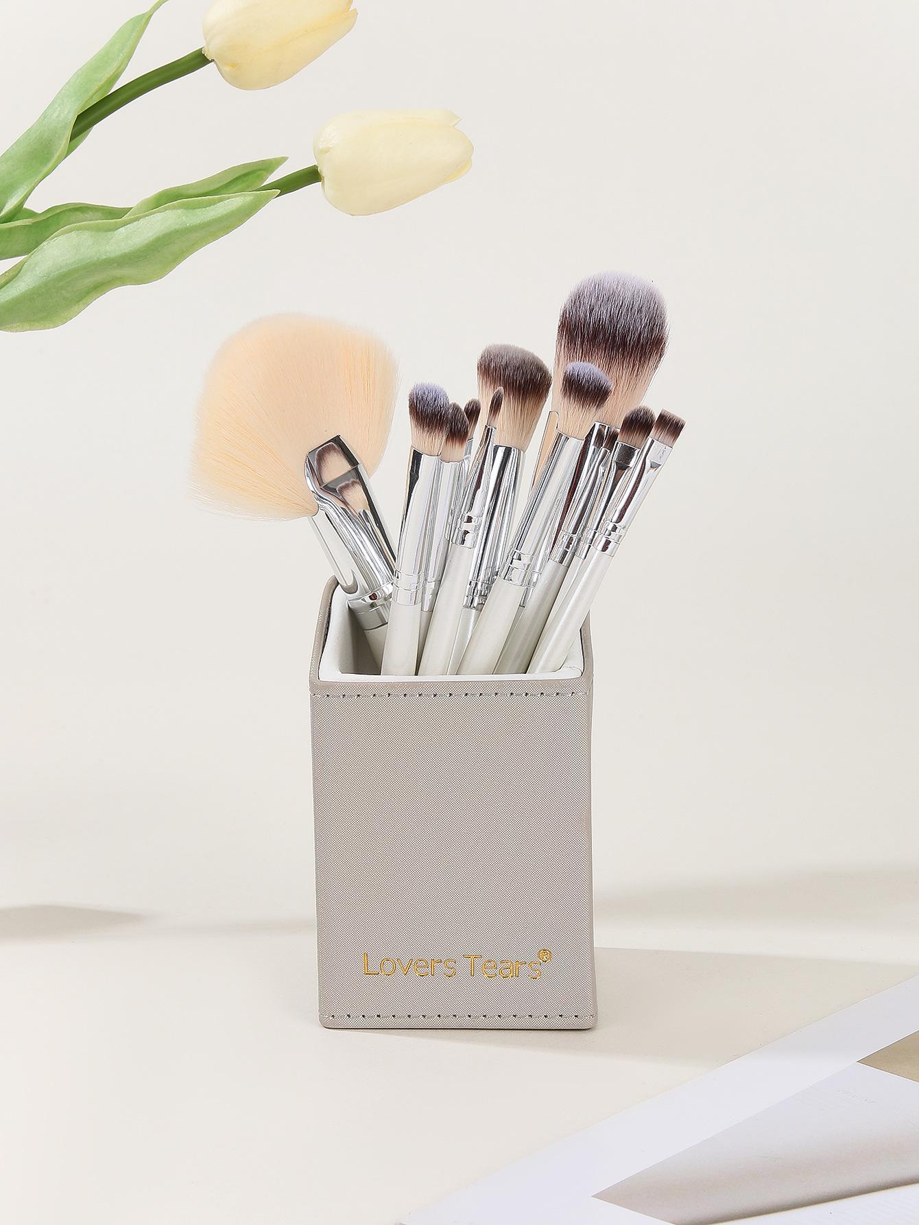 Lovers Tears 12-Piece Portable Makeup Brush Set - Soft Bristles for Powder, Blush, and Beauty.