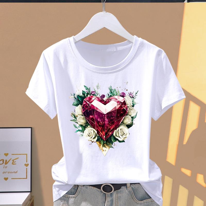 (Asian Size) lovely plant trend Graphic Female Top Women's Clothing T O-neck Tee Fashion Print Casual Short Sleeve T-shirts