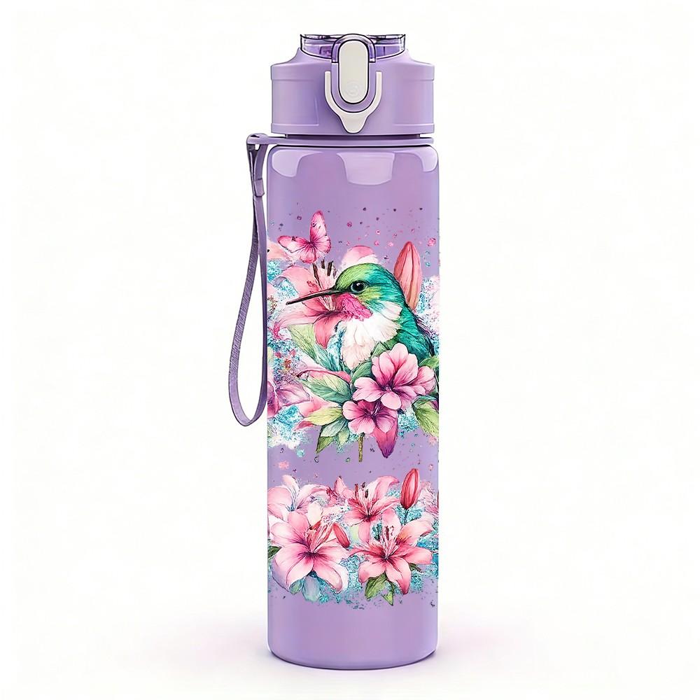 1PC Pink Boho Floral Abstract Pattern 750ml Color Plastic Sports Water Bottle Leakproof Flip Straw Lid Suitable for Sports Office Home Use