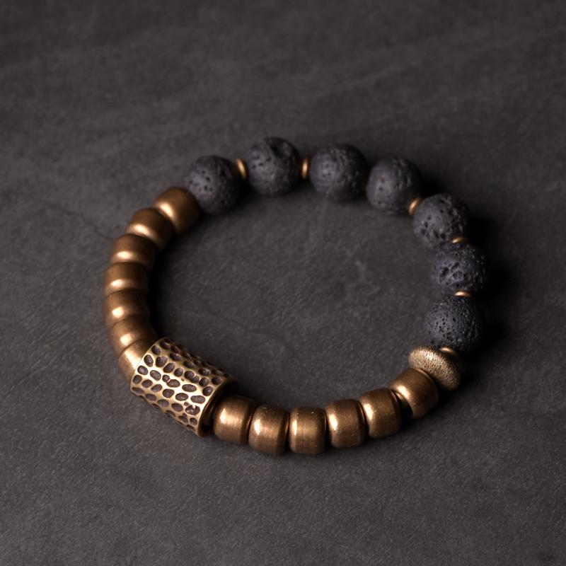 

Punk Rock Lava Stone Beaded Bracelet - Retro Brass Street Hip Hop Style for Men