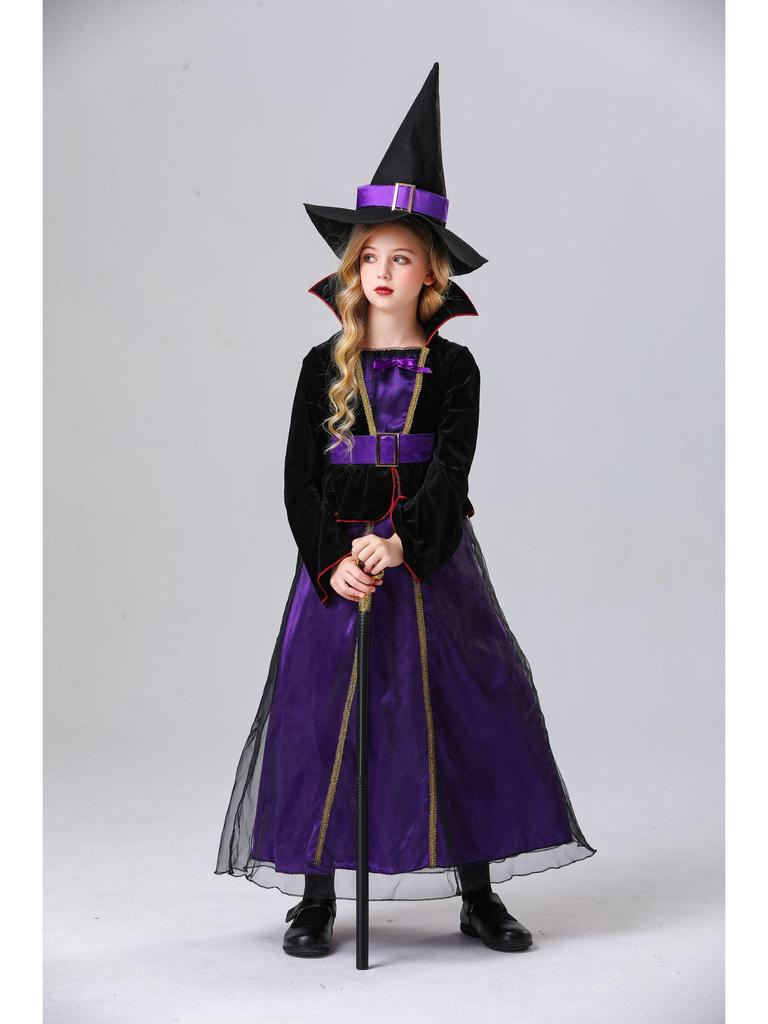 Schwarz-Violettes Hexen-Vampir-Kostüm für Erwachsene und Kinder - Perfekt für Halloween und Bühnenauftritte