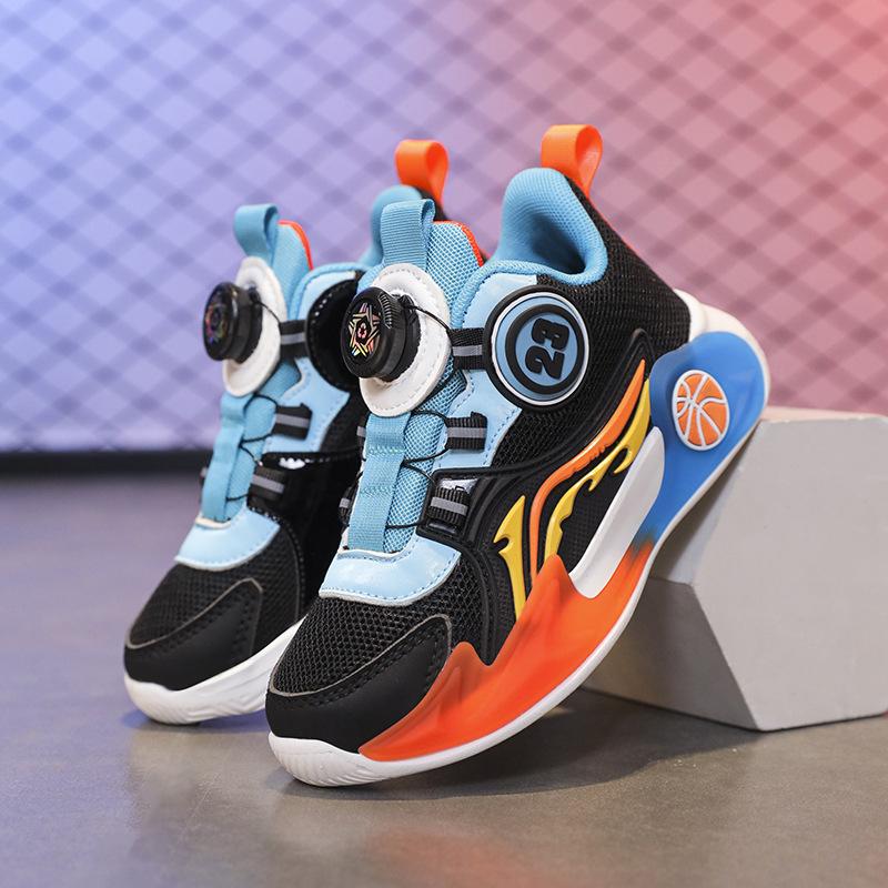 Children's basketball shoes Summer boys' mesh breathable rotating buckle sneakers Teen trendy shoes Boys' sneakers