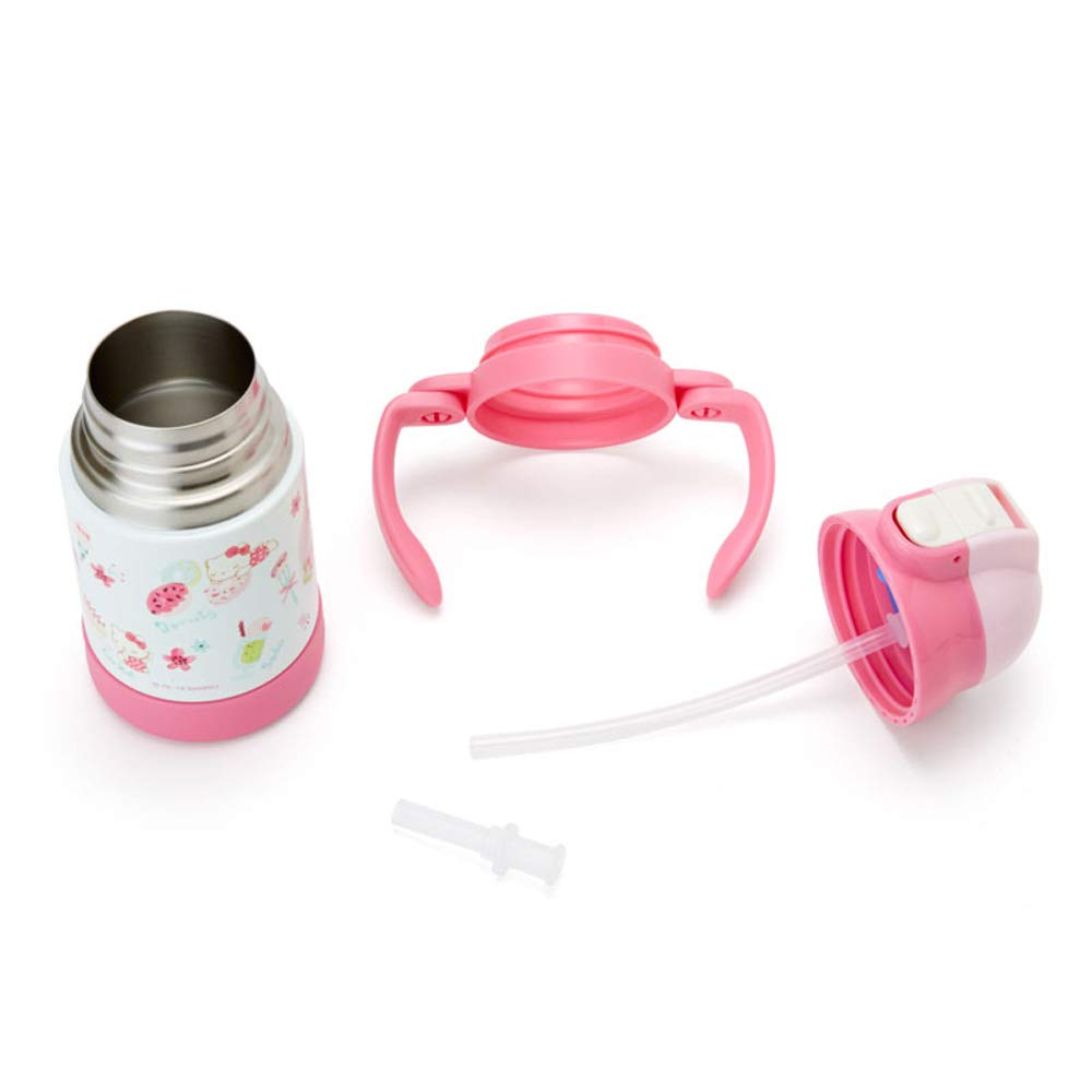 Sanrio Hello Kitty Water Bottle with Straw Stainless Keeps Drinks with Locking for Character Design Children's Mug, 250ml, One-Touch Steel, Cold, Lid,