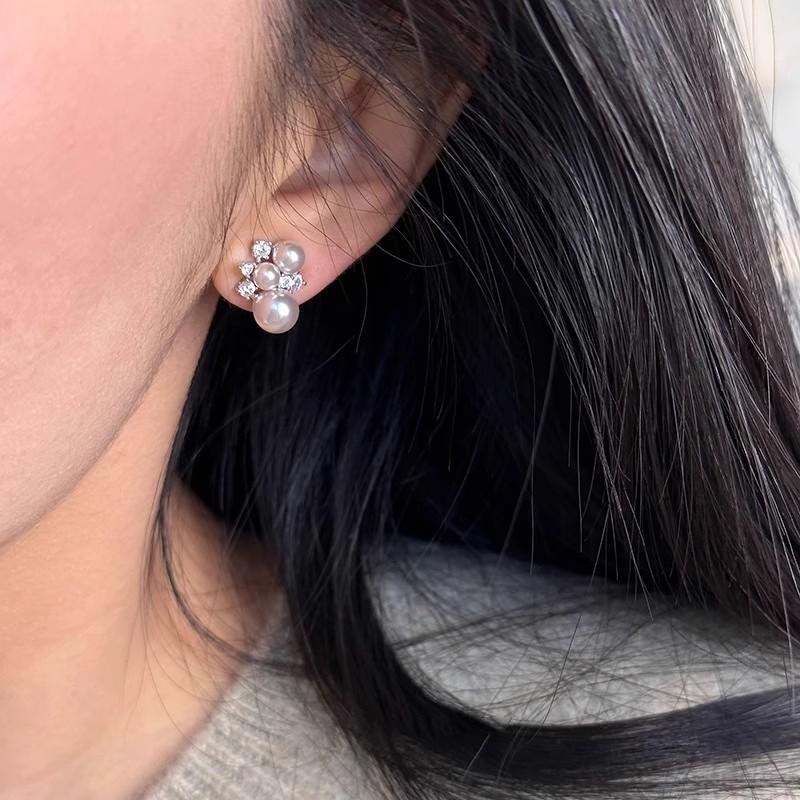 Gentle Rose Pearl Zircon Stud Earrings New Women's Earrings
