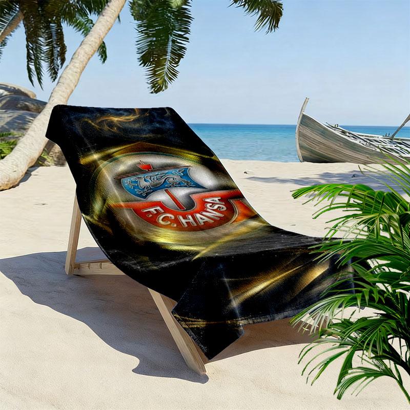 FC. Hansa Rostock Print Strandtuch, Großes Weiches Schnelltrocknendes Handtuch für Strand Camping Schwimmen