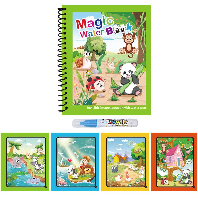 1pc Reusable Water Drawing Book Magic Water Book Mess-Free Magic Painting Pad with Refillable Water Pen Learning Education Toy