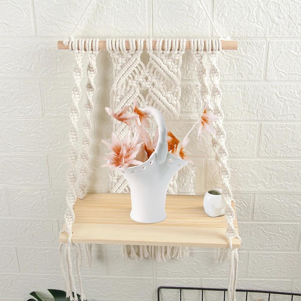 DIY Handgemachte Quaste Makramee Wandteppich Hängen Regal Boho Baumwolle Seil Gewebt Pflanzen Aufhänger Holz Schwimmende Regal Wand Dekor