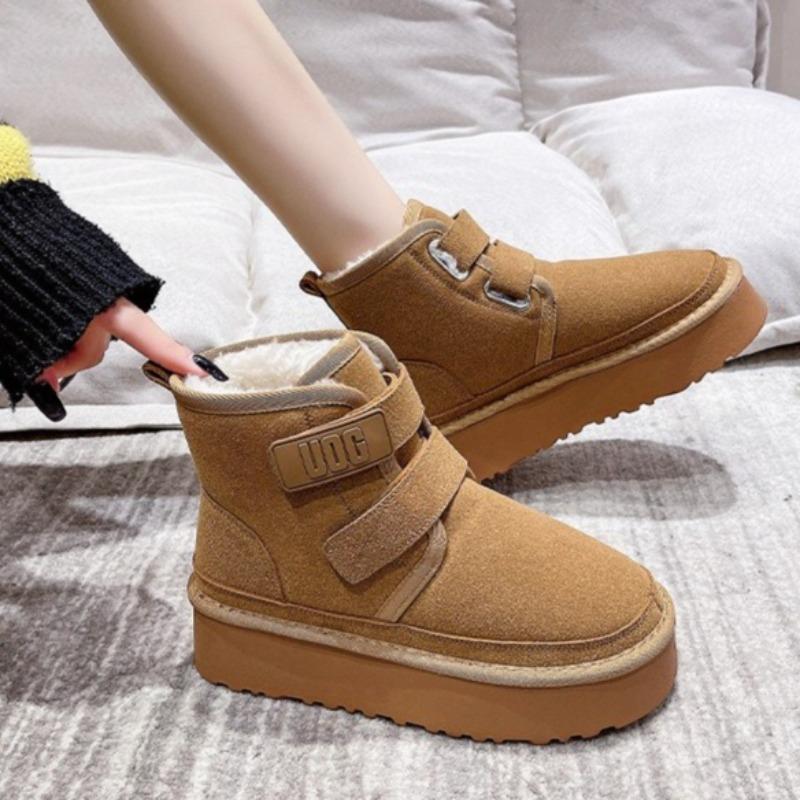 Platform Snow Boots for Women 2025 Winter New Artificial Plush Short Boots Retro Cotton Boots Women's Botas Para Mujer