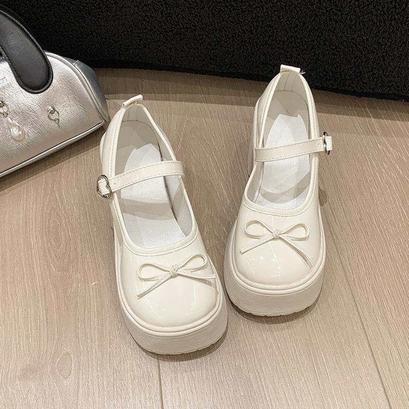 Fashion versatile thick-soled thick-heeled bow Mary Jane shoes women's shoes 2025 spring and autumn new comfortable high-heeled single shoes