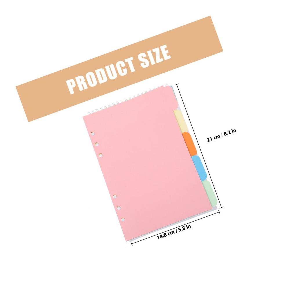 1Set A5 Index Divider Pack 5 Color Tab Dividers Extra Wide Reinforced Hole Design for 6-Ring Binders Quick Section Access