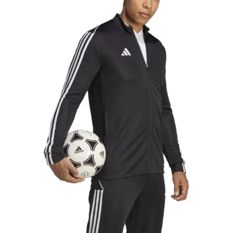 Adidas SS23 Solid Stripe Logo Print Stand Collar Long Sleeve Jacket Men Outerwear Black HS7231