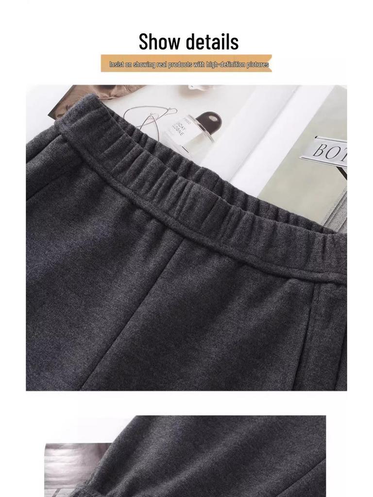 Women's Fleece-Lined Grey Cashmere Wide-Leg Pants: Autumn/Winter 2024 Trendy Wool Blend Style.