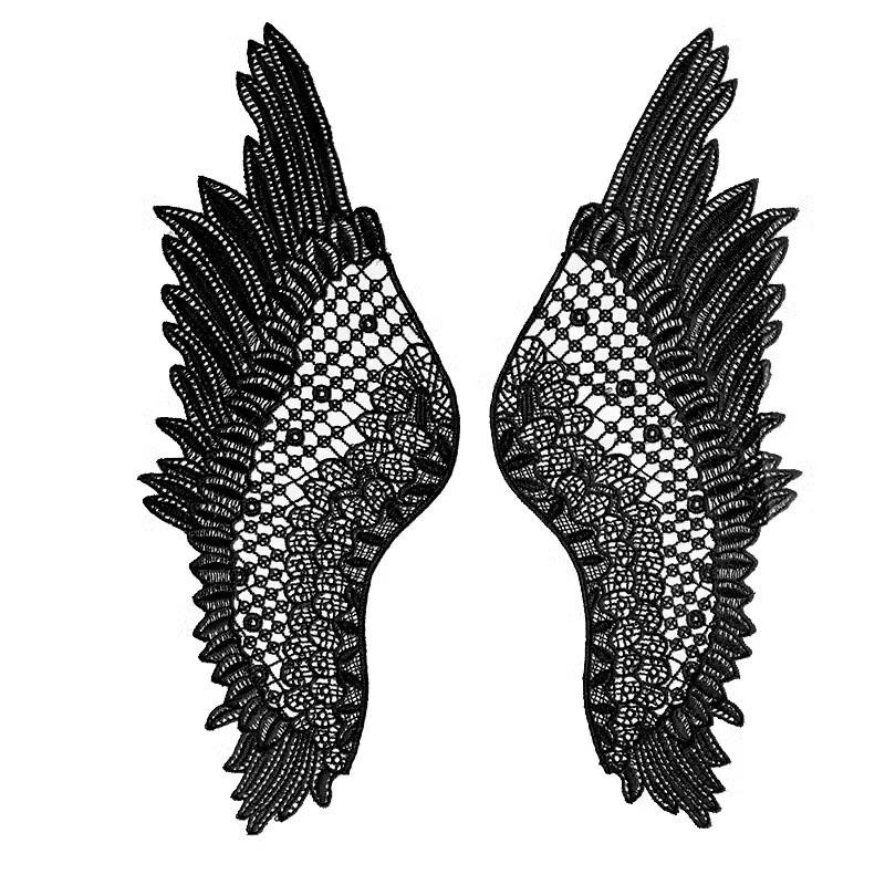 

1 пара черных белых вышитых крыльев для одежды, украшение для платья, нашивка 14*36,5 см чёрный