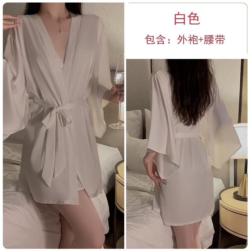 Women's Plus Size Lace Push Up Padded Backless Cami Sleep Dress with Robe Lounge Set
