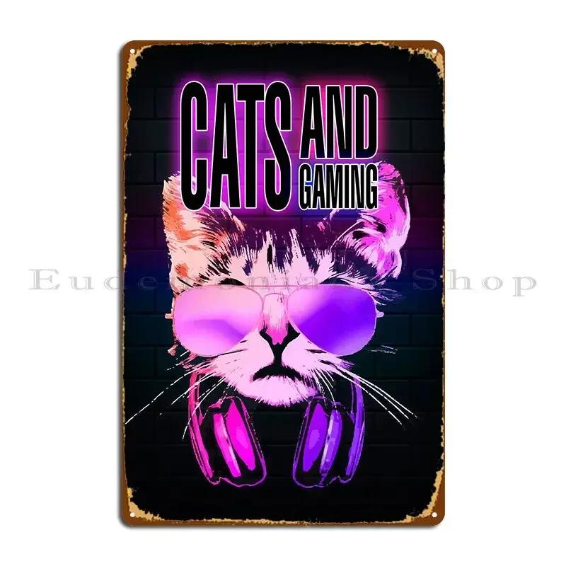 Cats And Gaming Poster Metal Plaque Design Wall Cave Wall Decor Kitchen Design Tin Sign Poster
