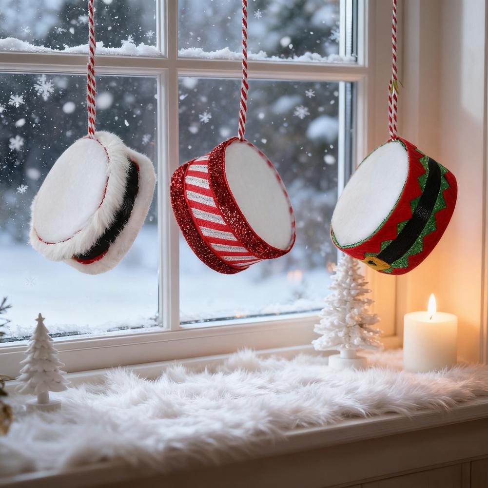 Christmas Drum Hanging Ornament for Tree Decoration Plush Fabric Texture Classic Red Green Colors Festive Eye-Catching Decor
