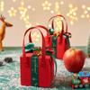 Caja de regalo de Navidad roja clásica con asa, cinta con lazo, decoración de campana, caja de embalaje de regalo cúbica con estampado de letras