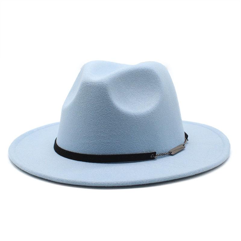 Шляпа-цилиндр из шерсти в британском стиле, повседневная, с широкими полями, мужская и женская, ретро, фетровая, джазовая, 27 цветов L（58-60cm） небесно-голубой