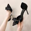 Fashion Women's Single Shoes with Heels Pointed Toe Thin Heels Pearl Bow High Heel Dress Wedding Little Fragrance Zapatillas De Mujer