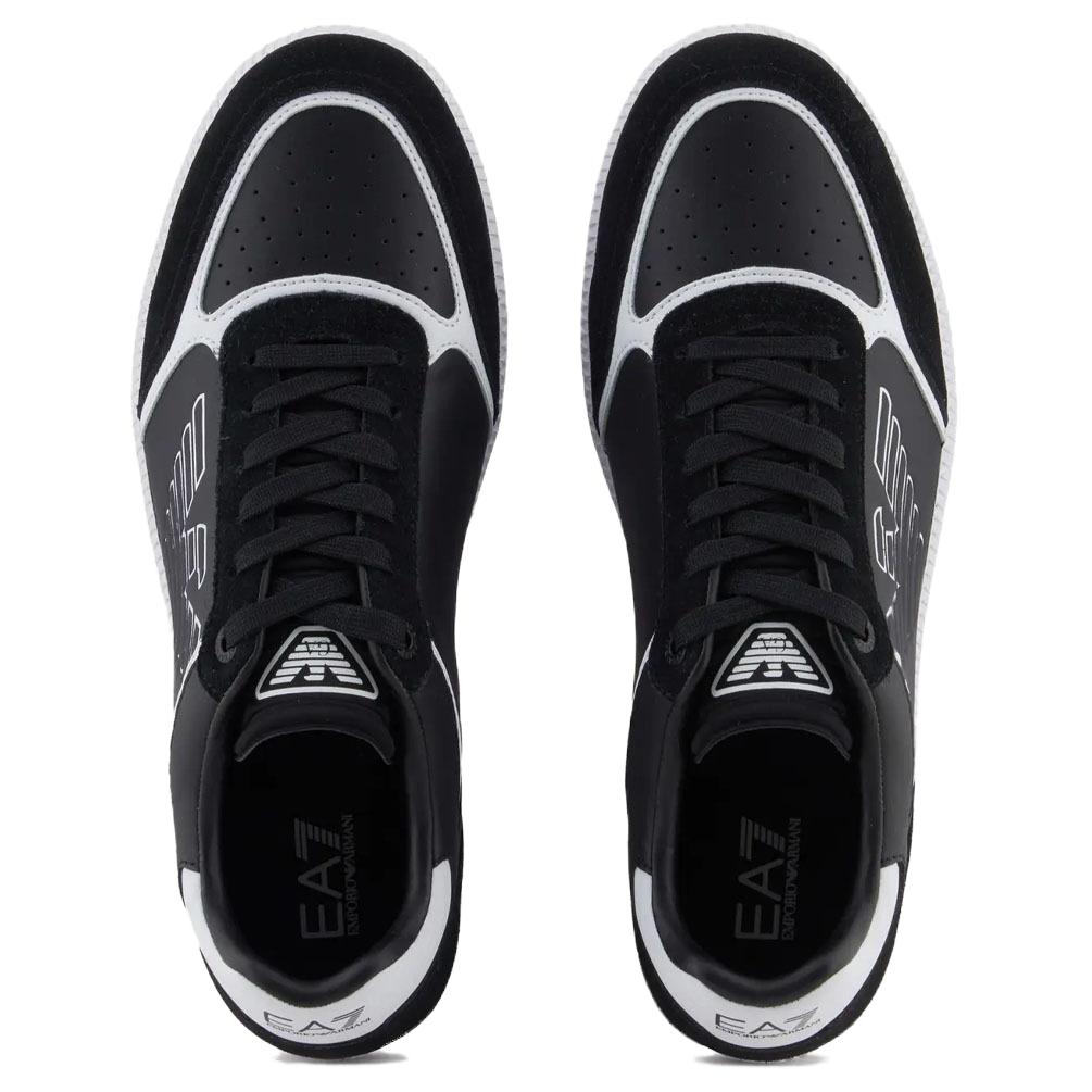 Emporio Armani EA7 Leather Lace-Up Round Toe Flat Low-Top Sneakers Unisex sneaker Black 7X000405AF19826MC001