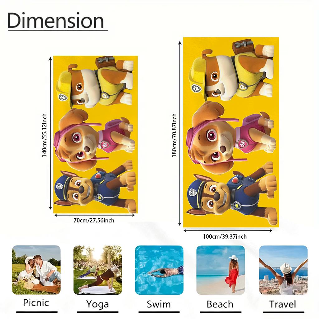 P-PAW Patrol Rubble Skye Chase Beach Towel, Kids Cartoon Dogs Quick-Dry Bath Towel