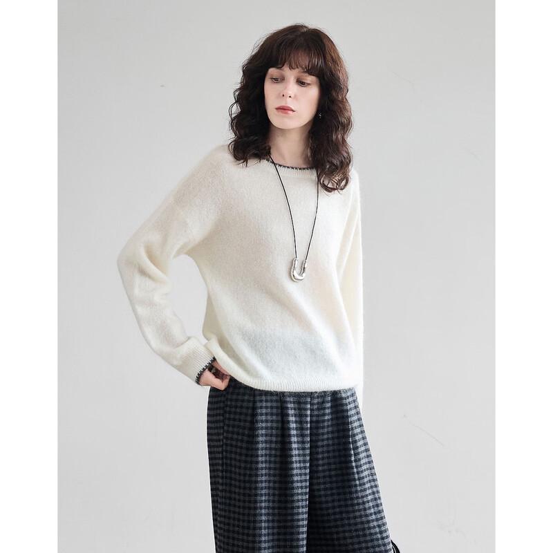 Demana Winter Wool Mohair Blend Patchwork Round Neck Knit Sweater