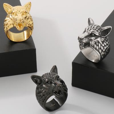 Gothic Punk Rock Wolf Head Men's Rings for Man Solid 316L Stainless Steel Ring Male Vintage Party Viking Animal Jewelry Gifts
