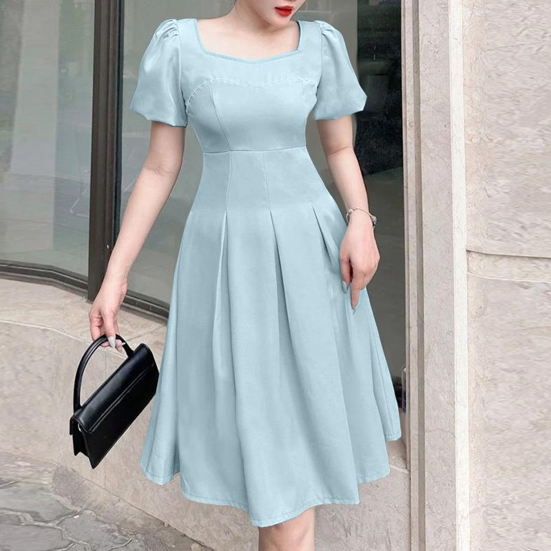 ZANZEA Women Casual Square Neck Summer Short Sleeve Dress