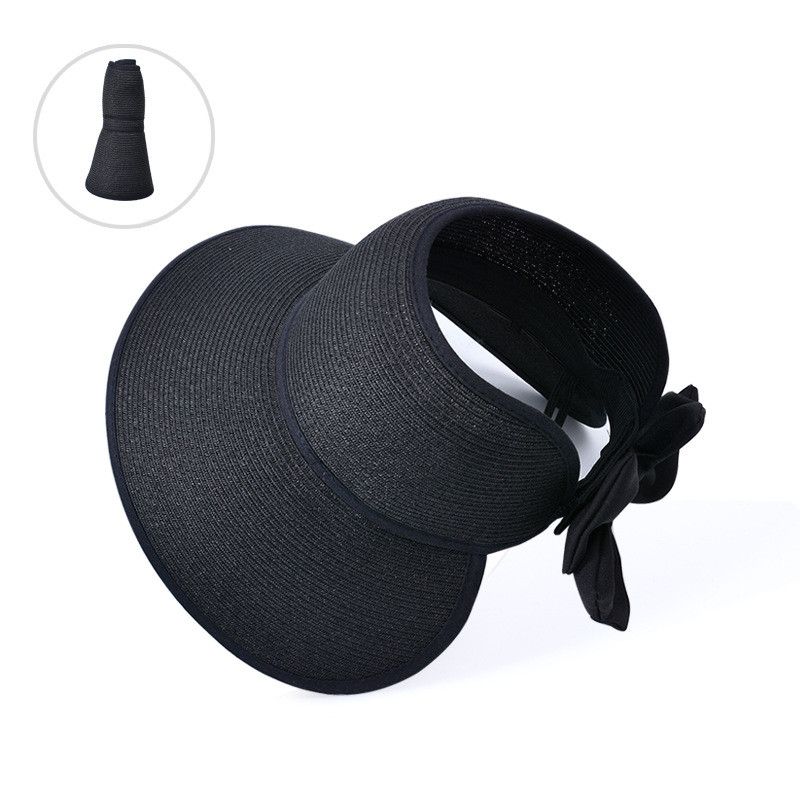 

8480 Summer Sun Protection Sun Hat Fashion Big Brim Topless Hat Beach Outdoor Foldable Female Straw Sun Hat Black