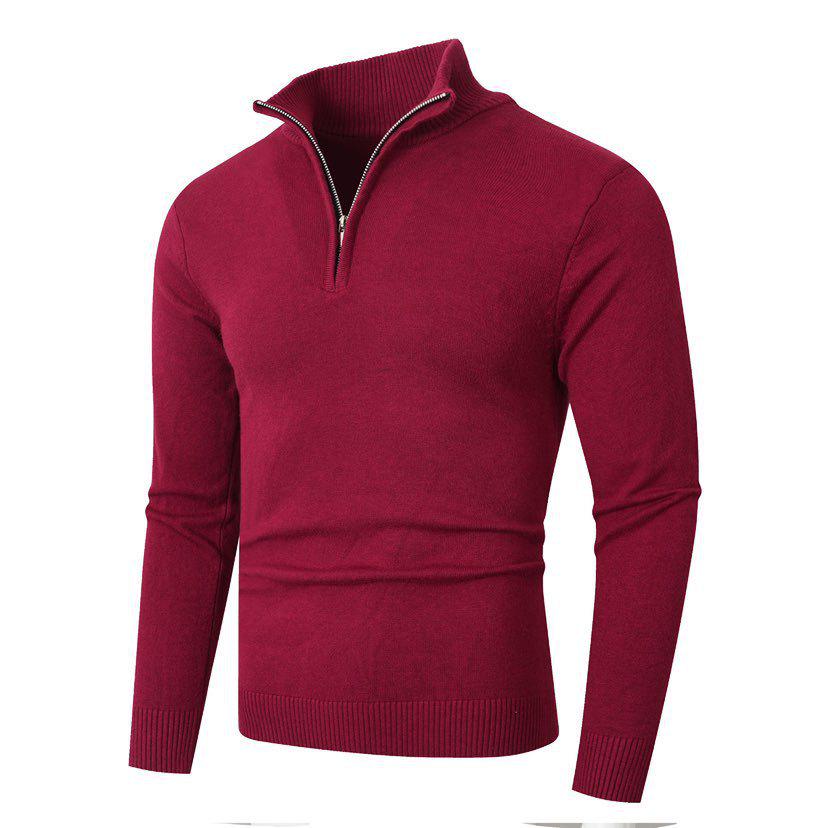 Autumn/Winter Men's Half-Zip Stand Collar Solid Color Knit Sweater Fashion Base Layer