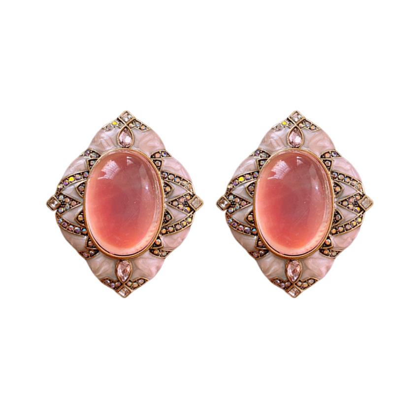 Vintage Rhombus Floral Drop Earrings - Retro Light Luxury, High-End Niche Court Style