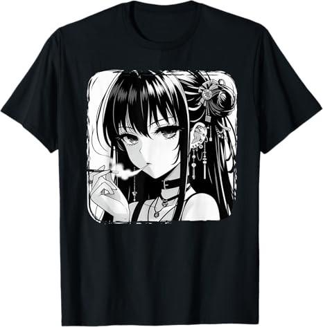 Waifu Sexy Anime Girl Sad Vibes Pose Black TShirt S