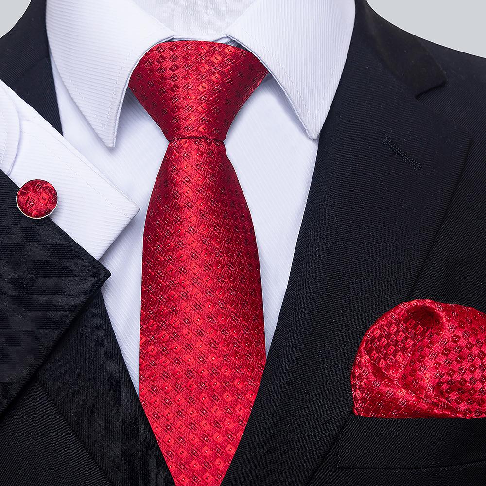 Korean Version Of Casual Floral Tie Men'S Jacquard Polyester Silk Pocket Towel Cufflink Tie Set