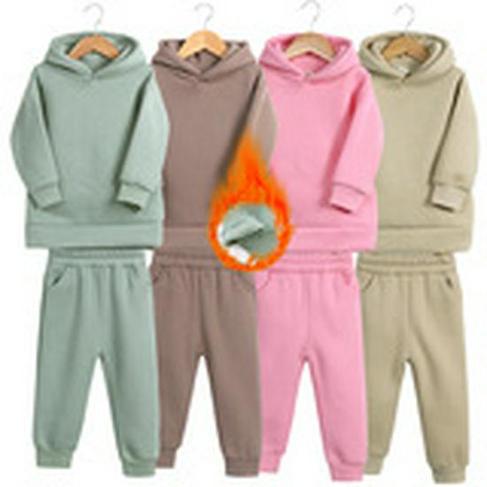 Autumn & Winter Girls' Velvet Hoodie & Casual Pants Set - Two-Piece Sportswear for Daily Wear