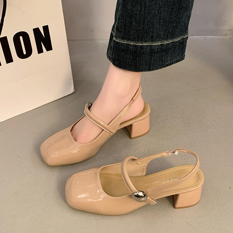 

Весна 2025 новые сандалии темперамент задник с открытой пяткой квадратный носок Мэри Джейн туфли-лодочки женская обувь толстый каблук высокие каблуки 40 абрикосовый