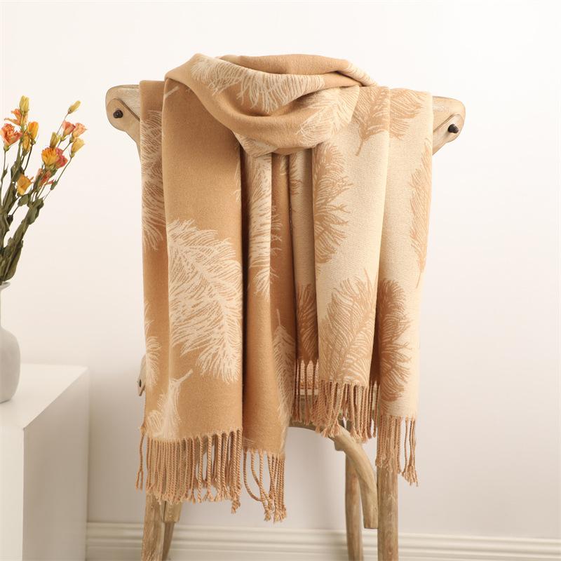 Women's Fall and Winter Faux Cashmere Scarf Thickened Warm Double-sided Two-color Tassel Shawl